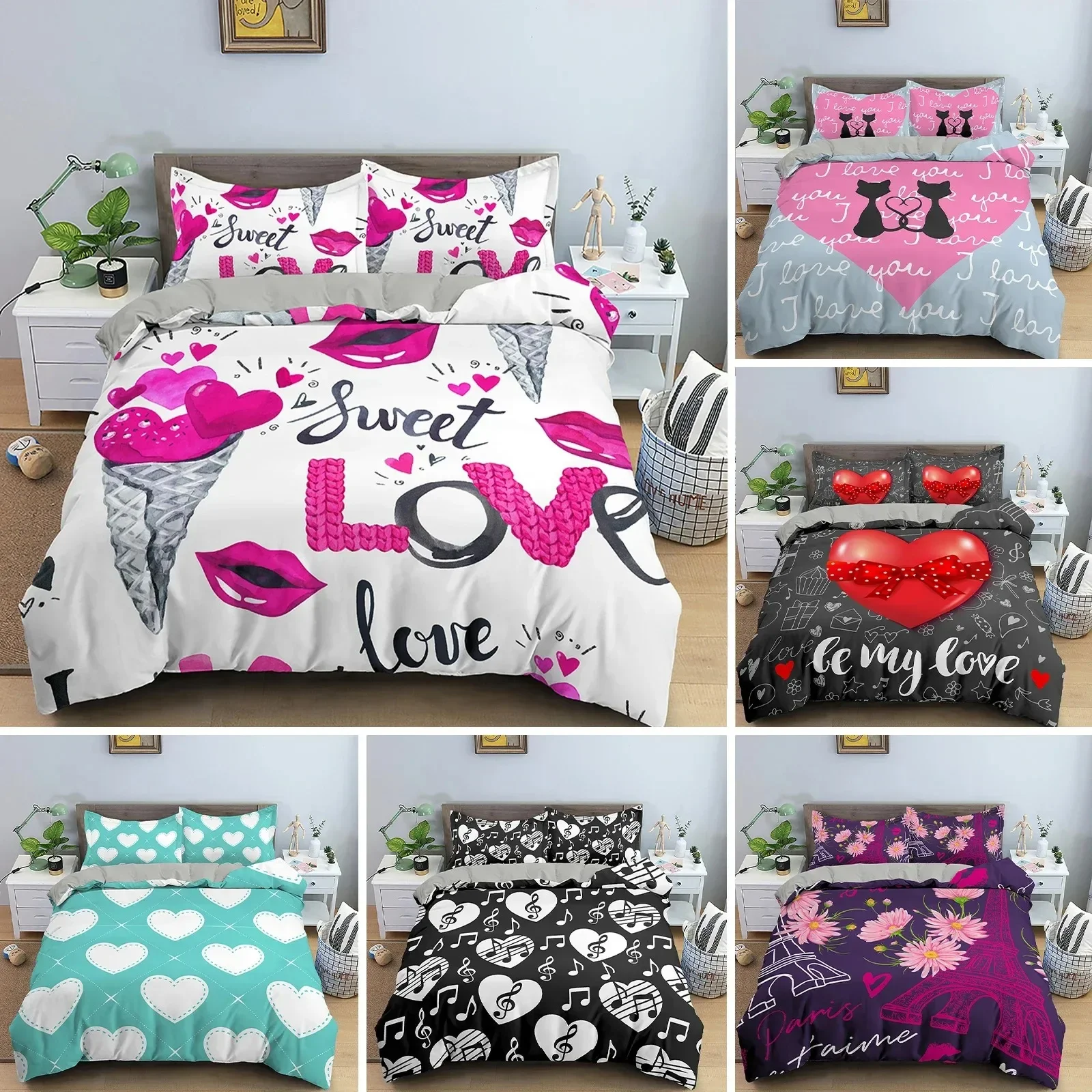 Home Textiles Paris - Set Copripiumino 3D Cuore d'Amore con